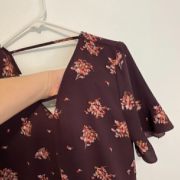 MAURICES Floral Bar Back Shift Dress Plum Purple Multi Short Sleeve Mini Fall S - Picture 6 of 13